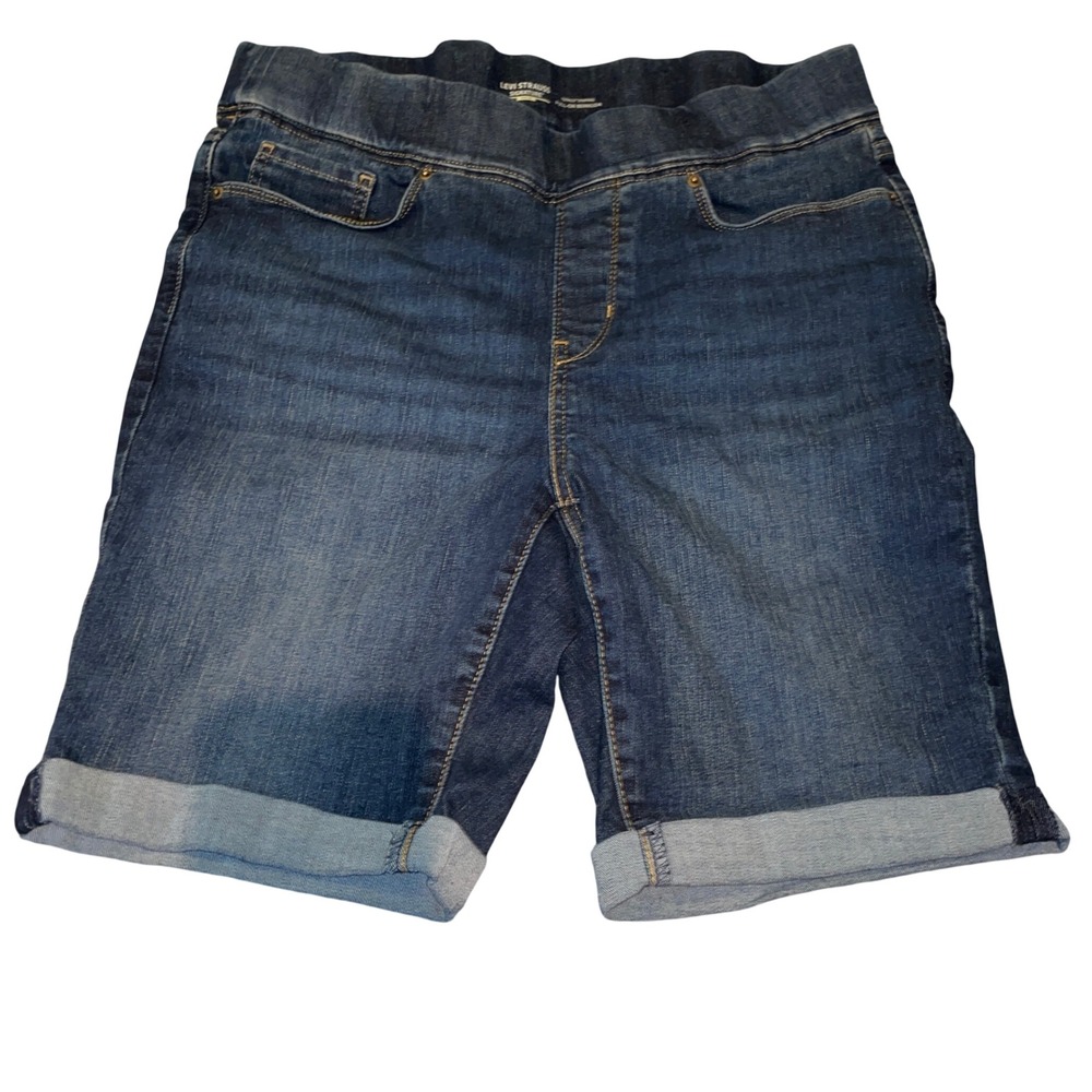 Levi Strauss Signature Bermuda Shorts Women 16 Blue Pull On Shaping Cuffed Denim